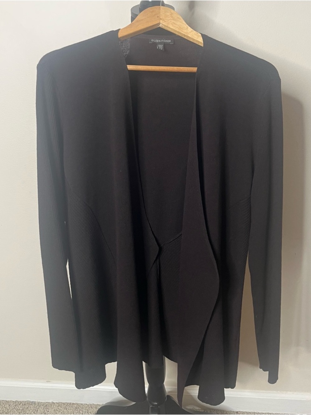 Eileen Fisher Women’s Brown Wool Open Angled Draped Washable Knit Cardigan Sz L